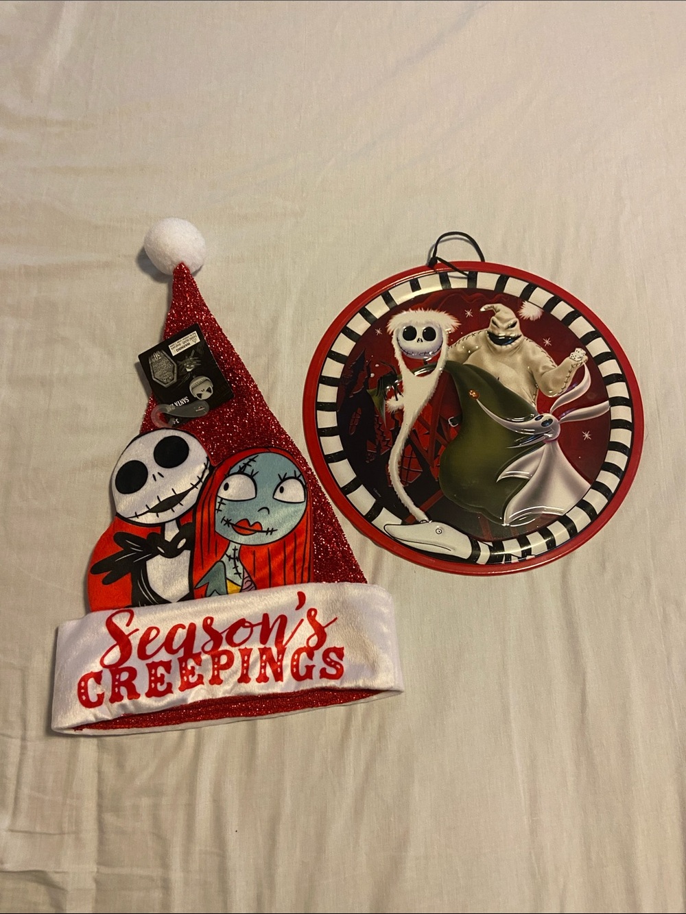 Disney The Nightmare Before Christmas Red Santa Hat and Metal Sign